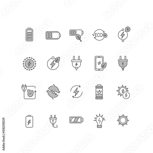 EcoFriendly Energy Icons Battery Plug Solar and Eco Power Symbols