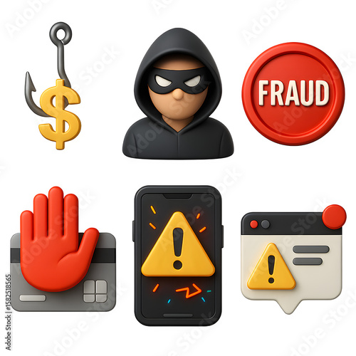 3D Isometric UI/UX Set Cybercrime and Online Fraud Prevention, Visualizing the digital security concepts with icons and elements for modern design.