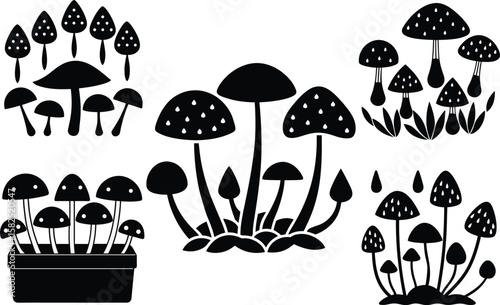 Mushroom Growing Silhouette Vector Illustration