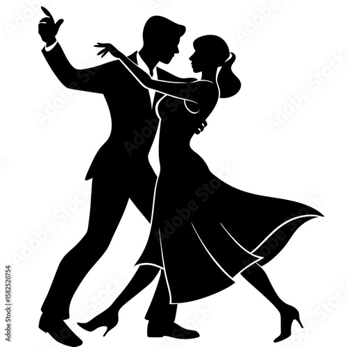 Couple dancing tango in elegant pose silhouette vector illustration