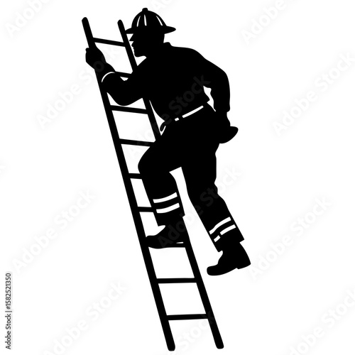 Firefighter climbing ladder safety rescue professional silhouette vector illustration