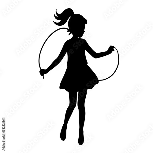 Girl jumping rope black silhouette vector illustration