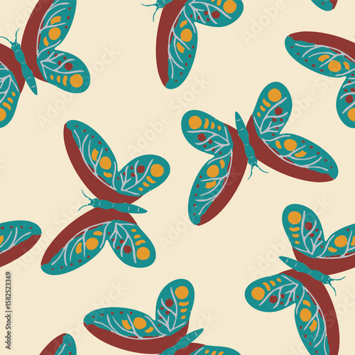 Colorful turquoise butterfly vector seamless pattern