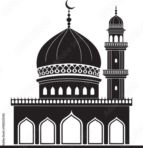 Islamic mosque dome and minaret silhouette architecture