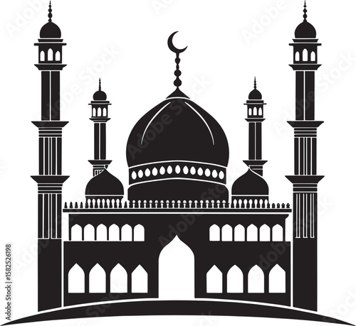 Islamic mosque with dome and minarets architecture