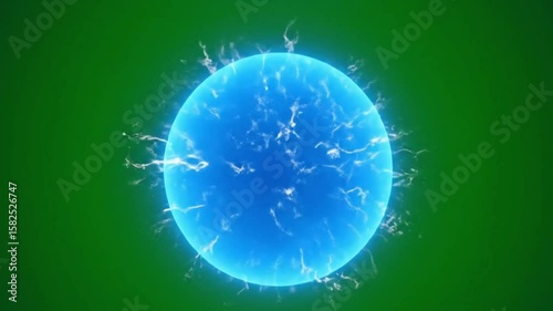 Alien energy sphere hovering and glowing against the green screen background
