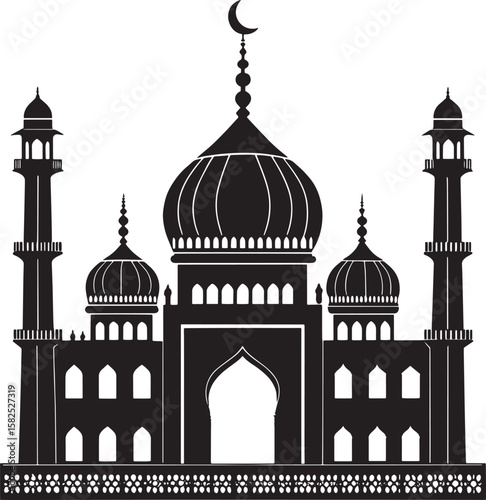 Islamic mosque with domes and minarets architecture