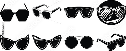 Vector art of a collection of modern and vintage sunglasses isolated on transparent background