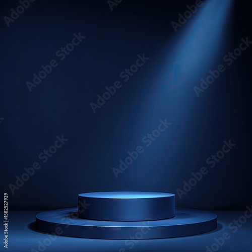 Dark blue podium, spotlight