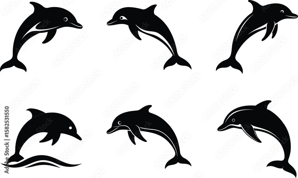 Fototapeta premium Silhouette Dolphin Vector Set