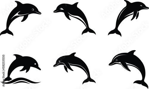 Silhouette Dolphin Vector Set