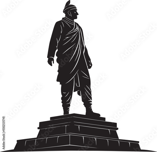 Man in traditional attire on pedestal statue historical figure