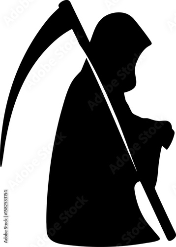 Grim Reaper silhouette with scythe symbolizing death Halloween or the end isolated on white background