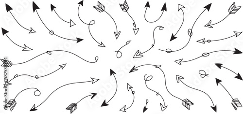 A collection of hand-drawn arrows pointing in different directions, suggesting concepts such as movement, direction, and choice.