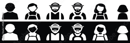 Diverse people icons showcase various professions and identities in black and white.