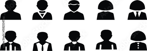 Diverse people avatars present a variety of professional and casual silhouettes.