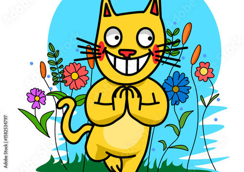 illustration of a cat in a garden