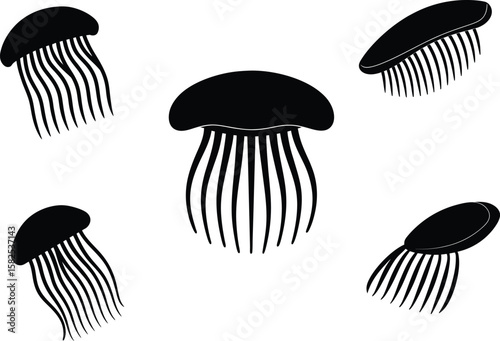 Silhouette Jelly Fish Vector Set