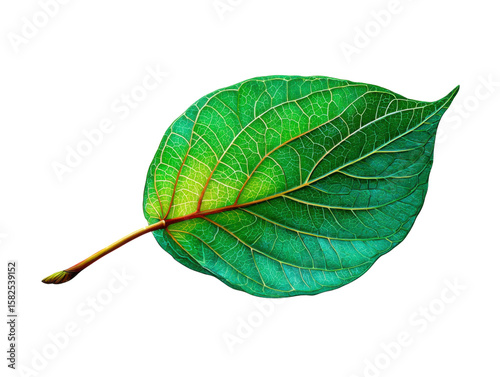 Vibrant Leaf's Delicate Veins: This is a close-up view of a single leaf, showcasing its intricate network of veins and vivid green hue, representing the beauty of nature and life.
