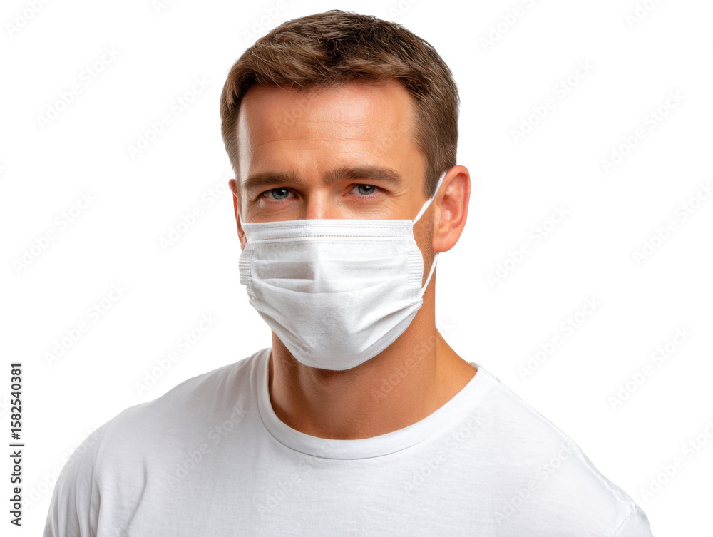 Man with Protective Mask: A portrait of a man confidently wearing a medical mask, a symbol of health, safety, and personal protection. Man with Protective Mask: A portrait of a man confidently wearing a medical mask, a symbol of health, safety, and personal protection.