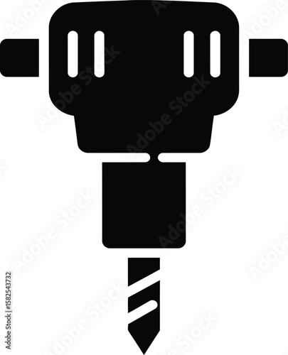 Black silhouette of a jackhammer, a powerful pneumatic tool used for demolition and construction, isolated on a white background.