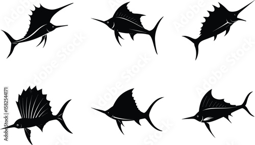 Silhouette Sailfish Vector Set
