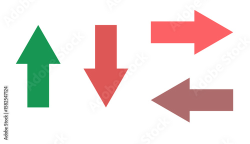 Flat Directional Arrows Set, Up Down Left Right Indicators in Bold Minimal Style, Editable Formats: AI, EPS, JPG, PNG, Ideal for Both Digital and Print Use
