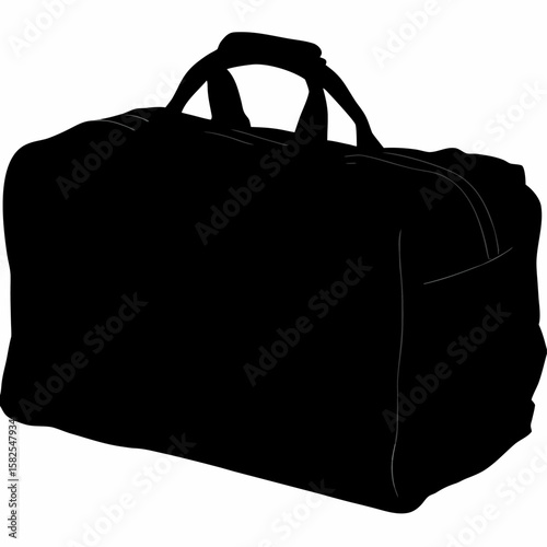 Black duffel bag silhouette perfect for travel gym or sports equipment on a white background
