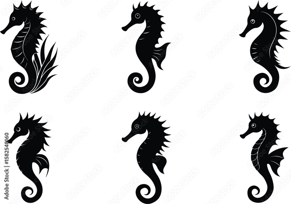 Obraz premium Silhouette Seahorse Vector Set