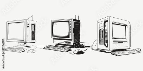 monoblock computer sketch illustration vector