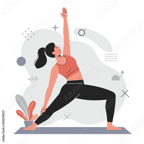 Young woman practicing yoga in athletic wear on mat indoors  