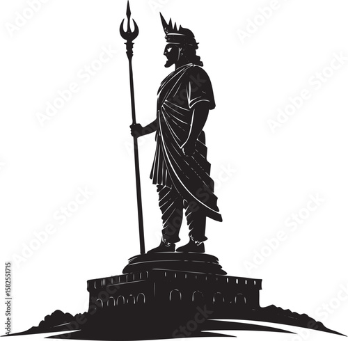 Ancient King Holding Trident on Pedestal statue crown