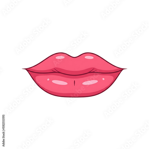 Pixel Art Illustration of Vibrant Pink Lips with Glossy Texture Expressing a Kissing Emotion in a Digital Style