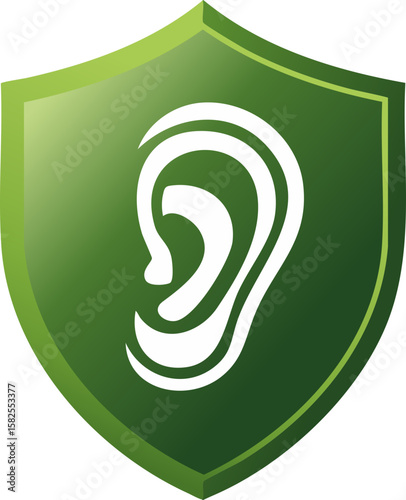 Ear Protection Shield – Vector Icon for Hearing Health, Acoustic Safety and Noise Protection