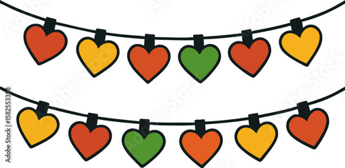 Heart Garland Decoration – Colorful Hanging Love Symbols Illustration