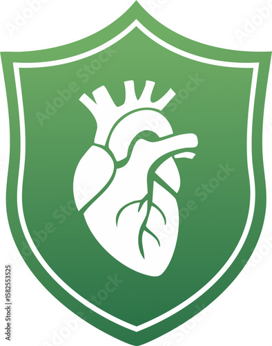 Heart Protection Icon – Green Shield Cardiovascular Health Care Illustration