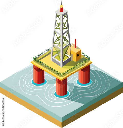 Offshore Oil Rig – Isometric Vector Illustration of Petroleum Platform in the Ocean