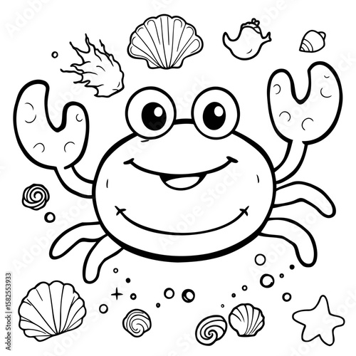 A funny cartoon octopus and a cute green frog smile cheerfully in a delightful animal illustration, perfect for a kids' coloring page