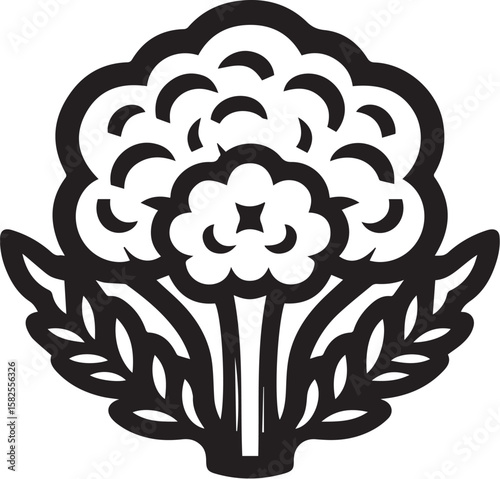 Illustration of a fresh cauliflower in black and white