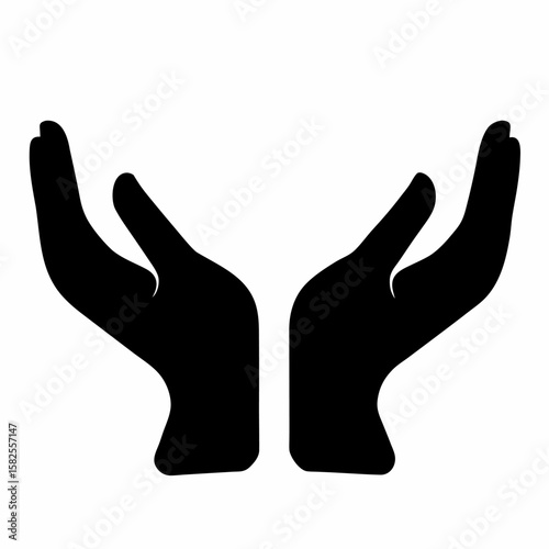 Two open hands reaching up a symbol of hope care support and receiving in black silhouette