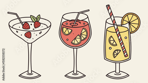 Three vibrant cocktails featuring fresh ingredients and colorful garnishes, perfect for summer gatherings.