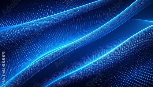 Abstract flowing wave lines in blue over dark mesh texture, evoking motion and depth
