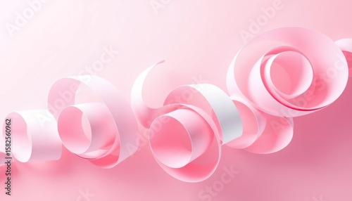 Elegant Pink Ribbon Swirls and Curls Against a Soft Pink Background