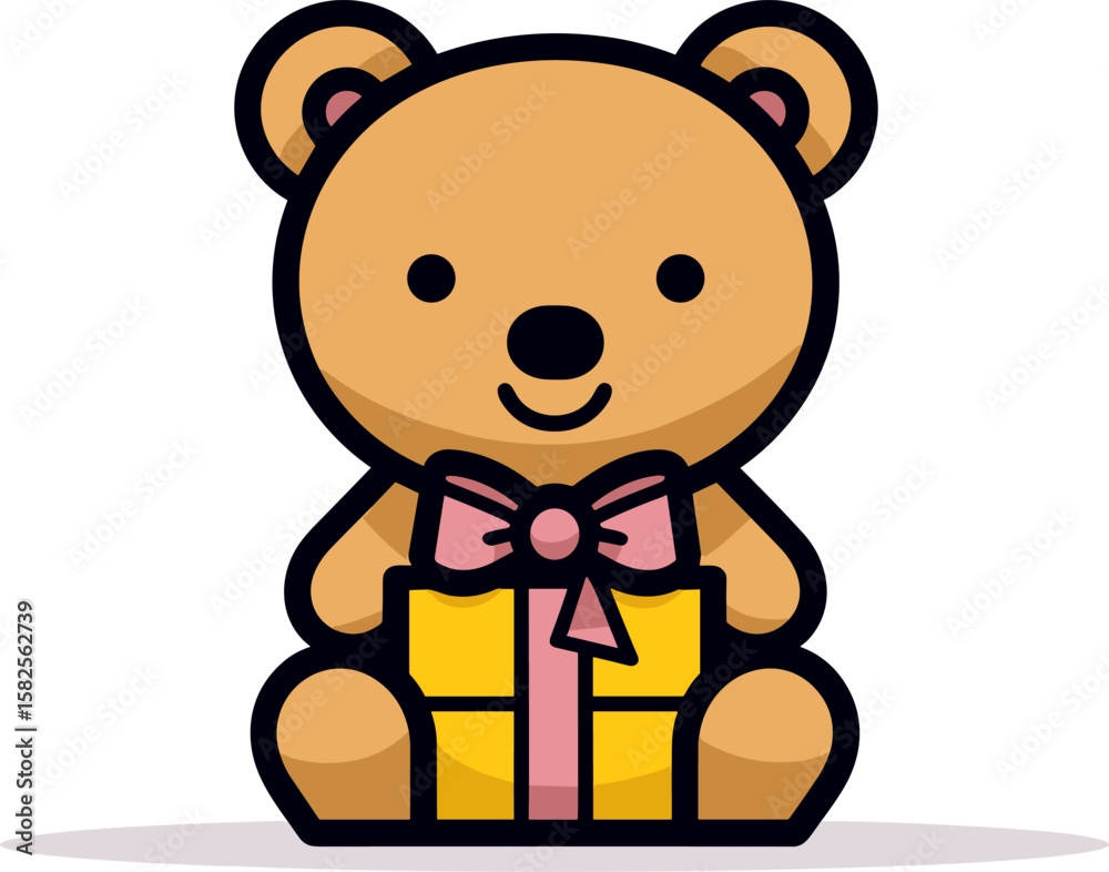 Fototapeta premium Whimsical Teddy Bear with Gift: A Cartoon Delight