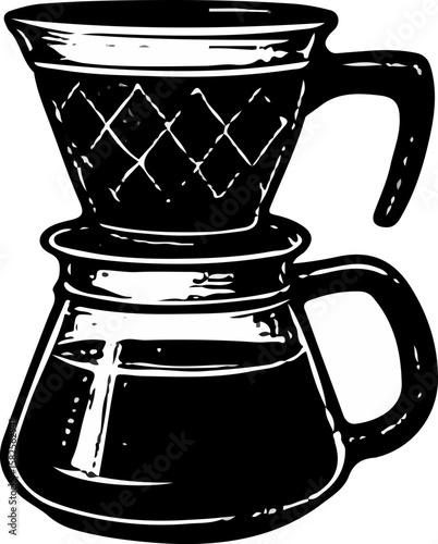 Illustrated pour-over coffee maker with handle, showcasing brewing tradition and minimalist style