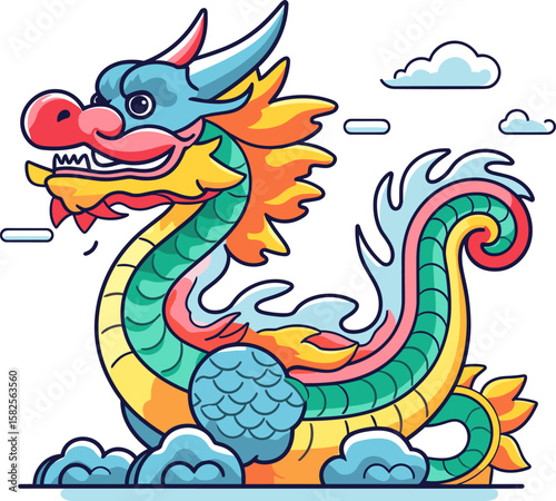 Vibrant Chinese Dragon Illustration: Symbol of Power and Prosperity