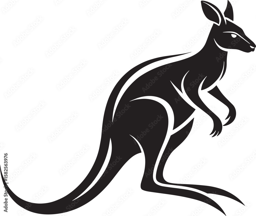 Naklejka premium Black kangaroo silhouette marsupial animal