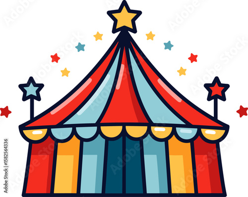 Whimsical Circus Tent with Stars Illustration for Festive Events