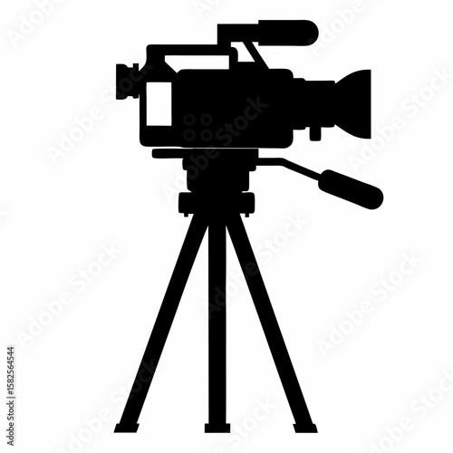 Professional video camera silhouette on tripod broadcasting filmmaking television and media production equipment isolated