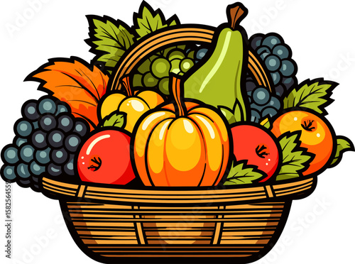 Autumn's Bounty: A Basket of Harvest Fruits and Vegetables